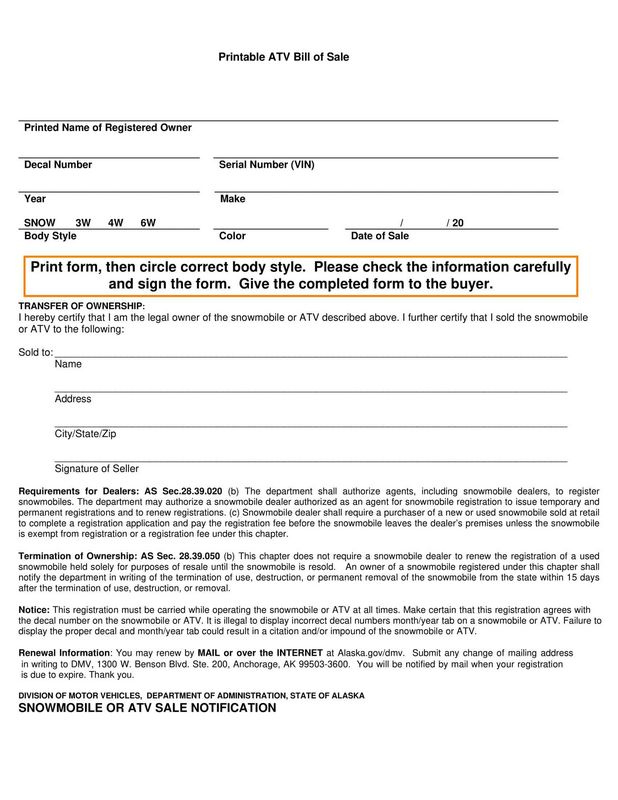 ATV/Snowmobile Proof Of Sale Form ATV/Snowmobile Proof Of Sale Form